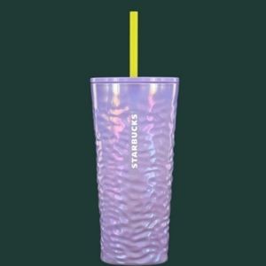 New  glass Lilac irradescent Purple Wave Cup with Lemongrass Straw